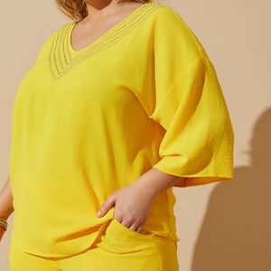 Ashley Stewart Textured Crystal Embellished Yellow Top NWT